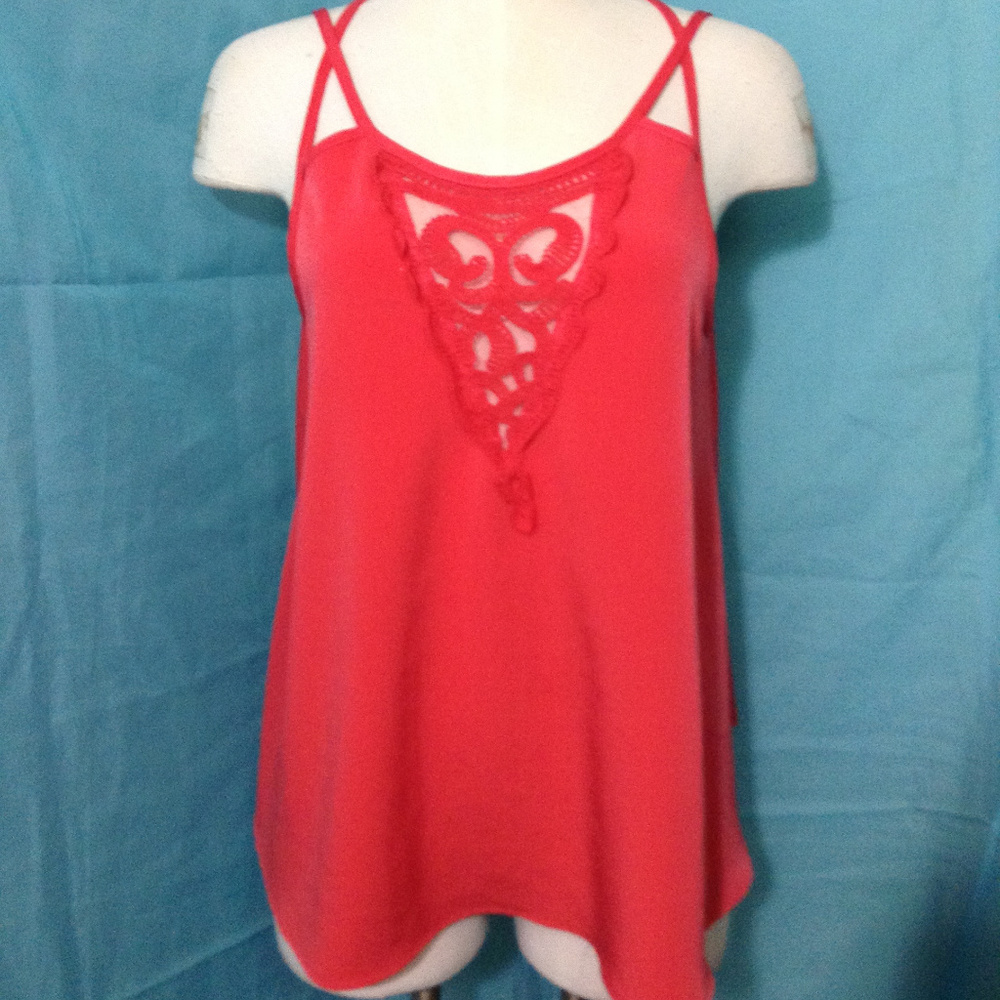 Flowy Criss Cross Strap Tank Top Blouse Pink
